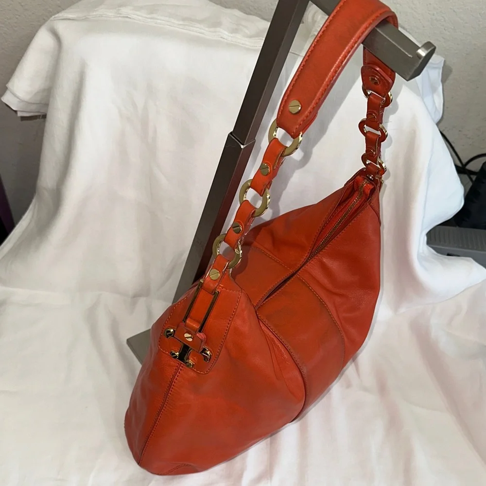 Tory Burch Vibrant Orange Leather Hobo Bag - Picture 3 of 16
